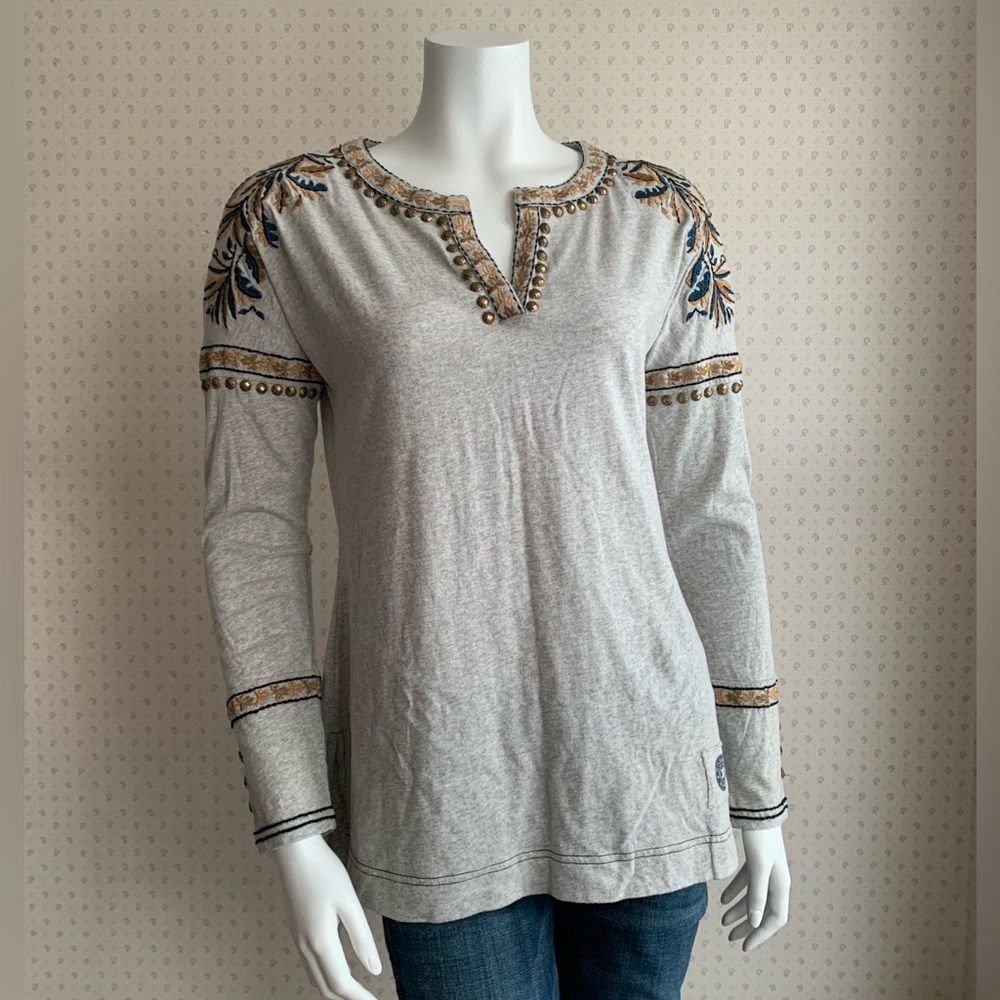 Double D Ranchwear Alberta Embellished Long Sleeve Tee Shirt Sz XS PW6